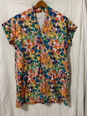 Brooke Wright Womens L Floral Sheath Dress Colorful Summer Short Cotton Linen